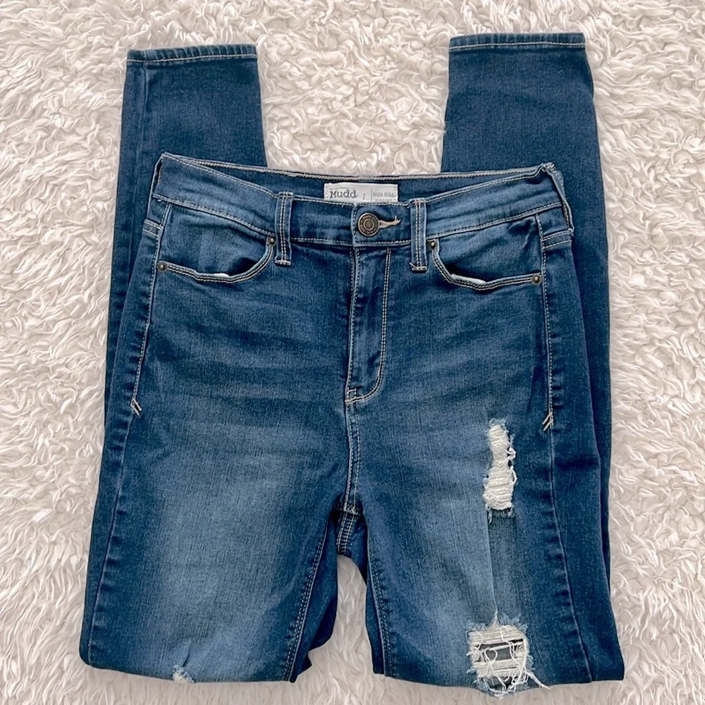Mudd High Rise Jeggings Flex Stretch Denim Jeans Size 7 Skinny Distressed - Picture 5 of 12